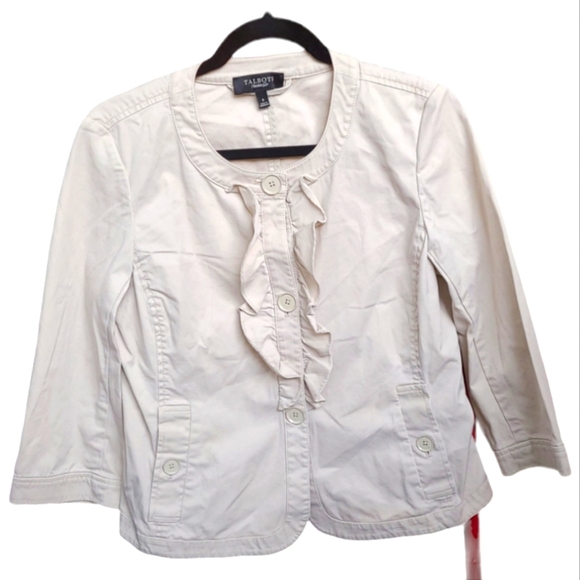 TALBOTS Women’s Khaki Front Ruffle 3/4 Sleeve Jacket Size 6 - Picture 2 of 10